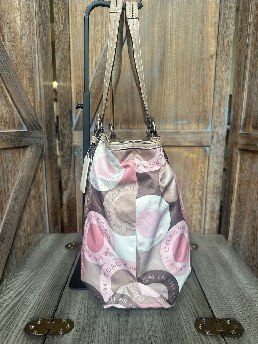 Coach Vintage Soho Snaphead Pink & Taupe Shoulder Tote Matching Wristlet RARE - Picture 4 of 16